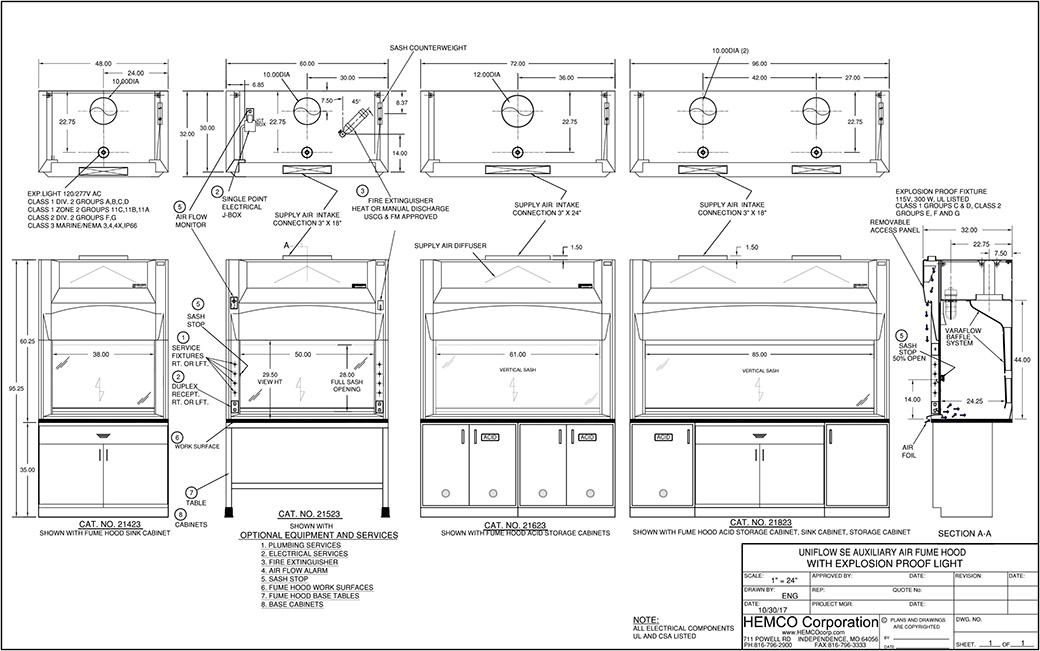 Auxiliary Air Fume Hoods Drawings