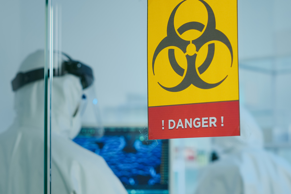Hazardous material sign in a lab