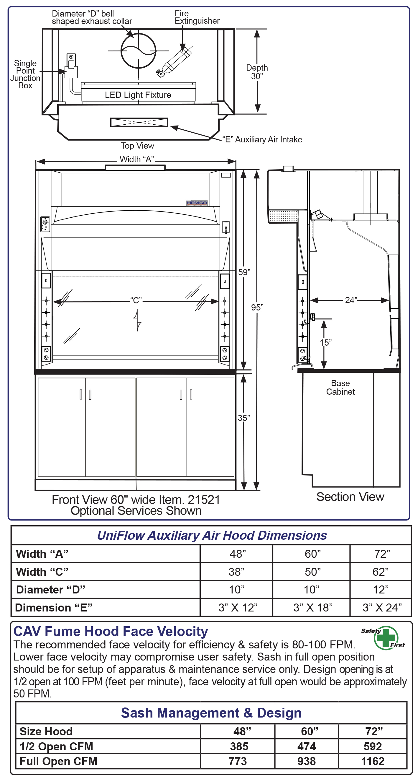 Auxiliary Air Fume Hoods Diagram