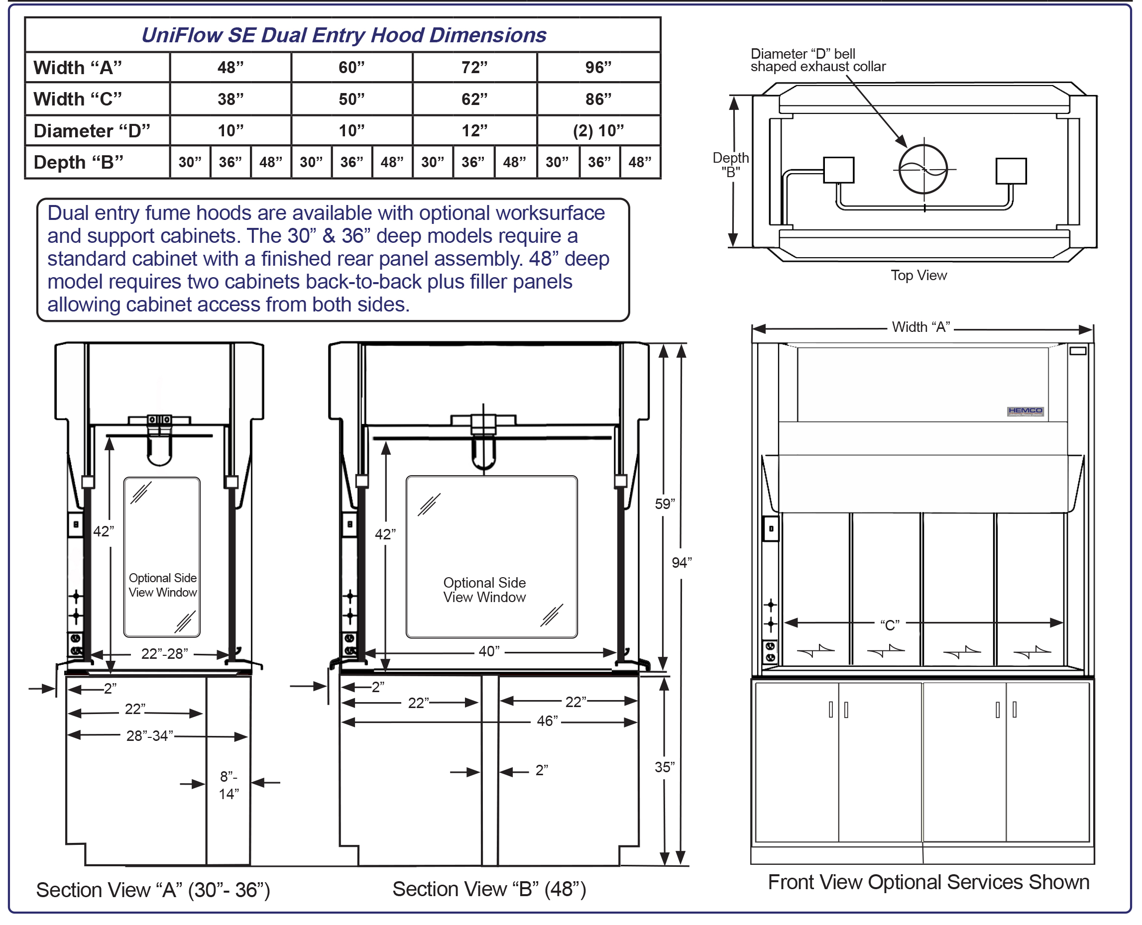 SE Dual Entry Fume Hoods Diagram