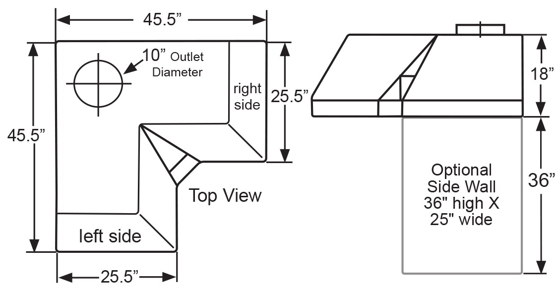 Corner Canopy Hoods (Fiberglass) diagram