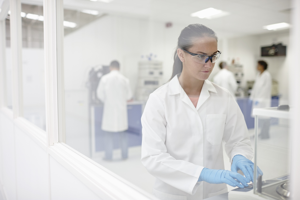 Lab tech wearing safety glasses